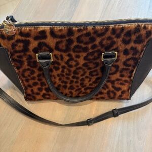 Clare V - RARE dark navy leather and leopard pony hair with adjustable strap